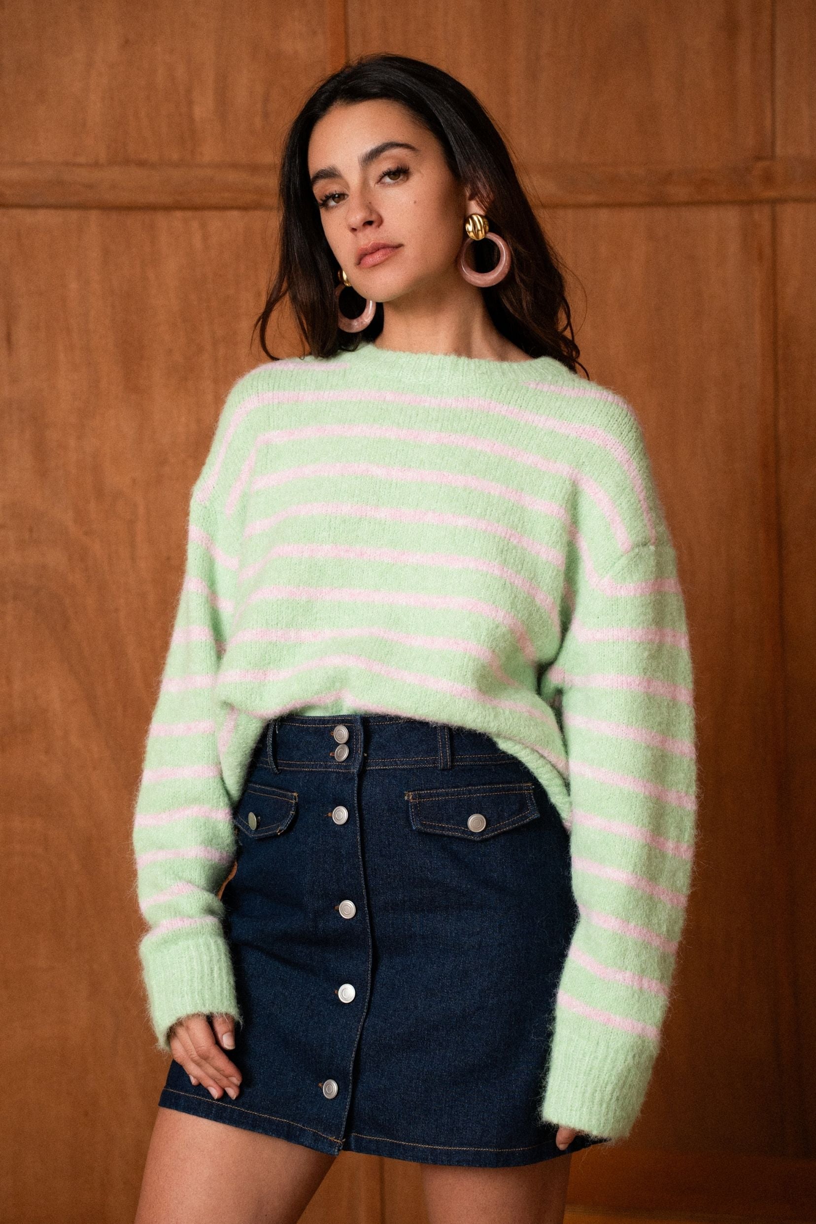 Pull Timéa - vert & rose