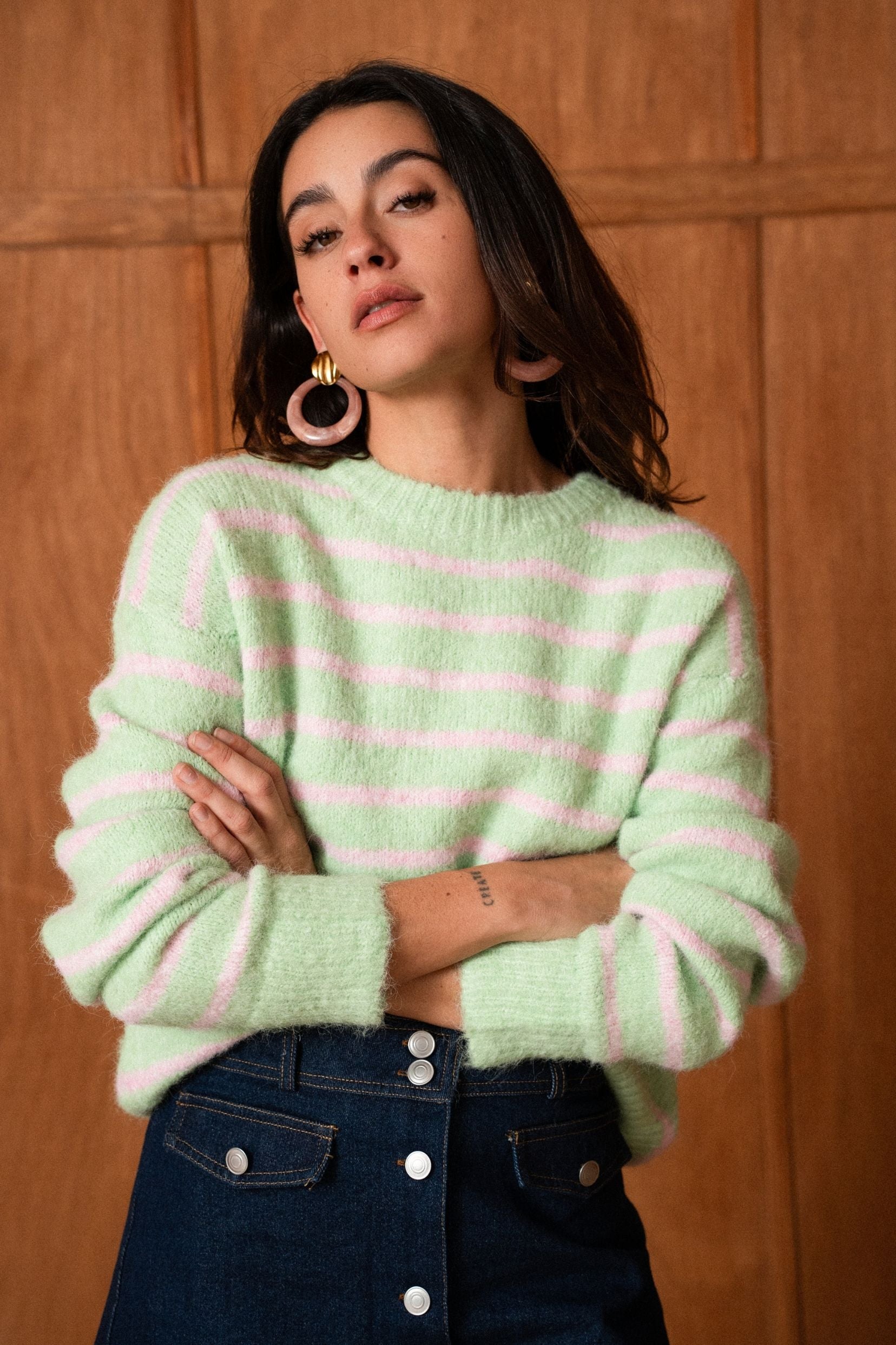 Pull Timéa - vert & rose