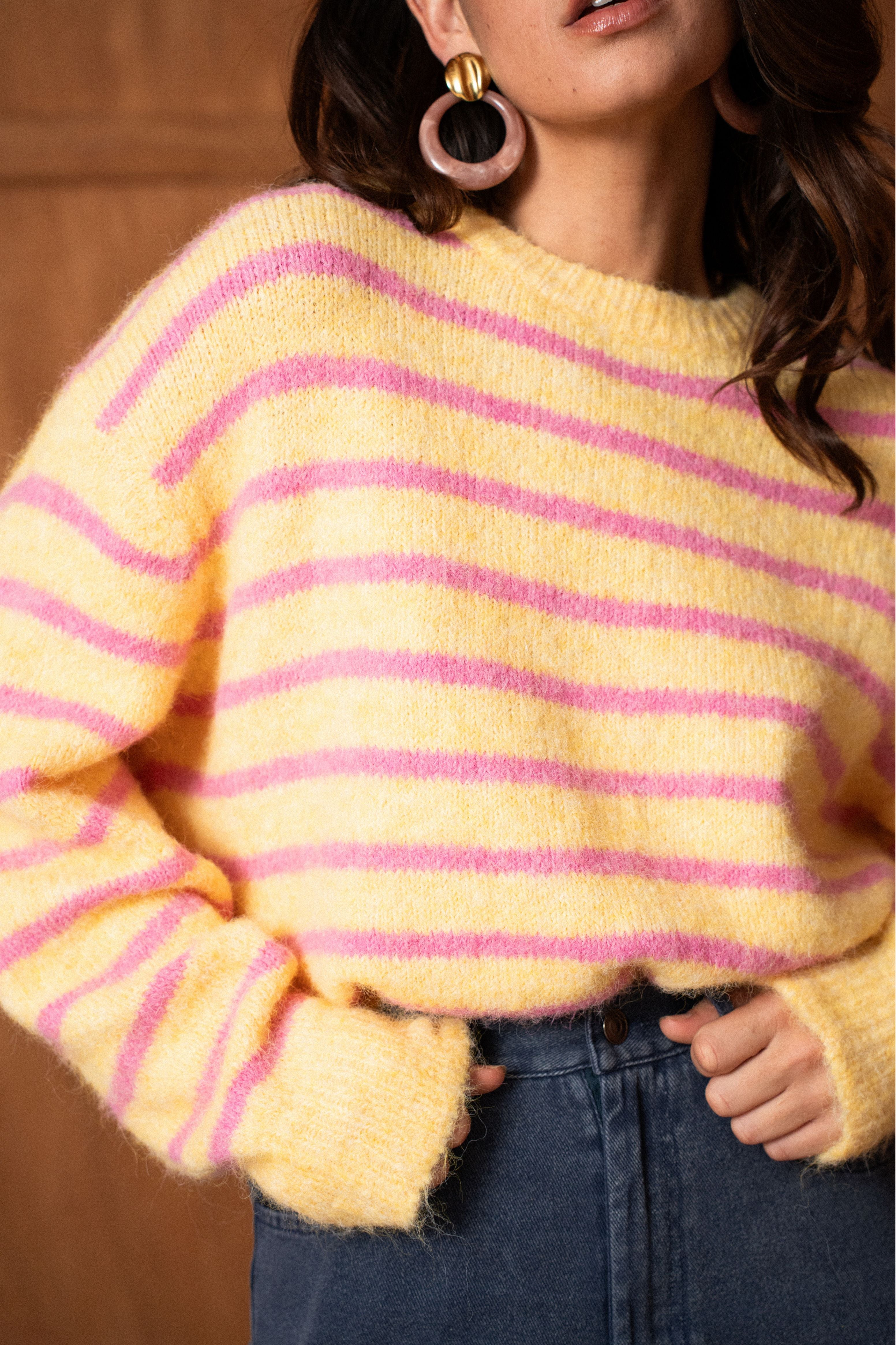 Pull Timéa - jaune & fuchsia