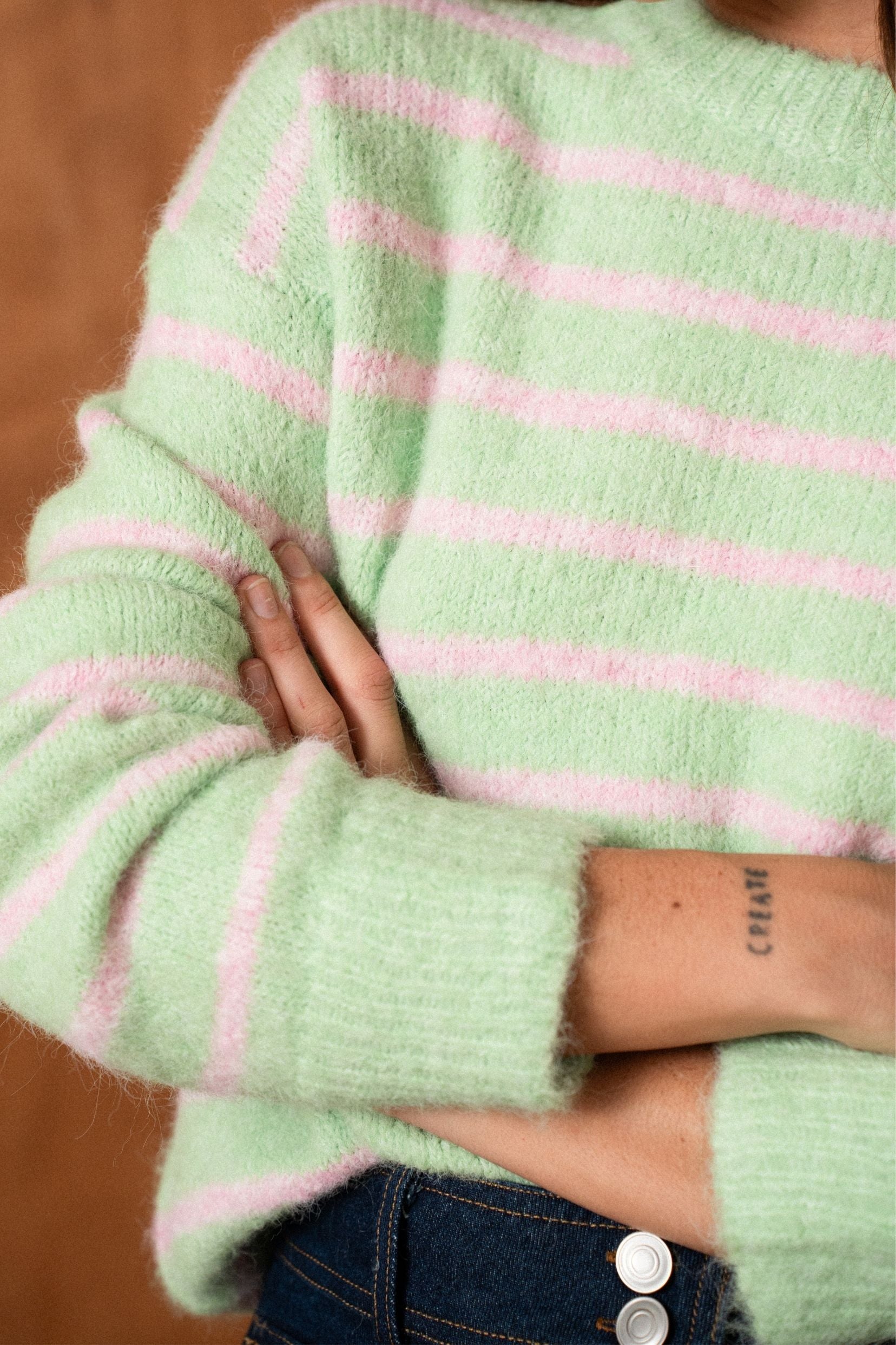 Pull Timéa - vert & rose