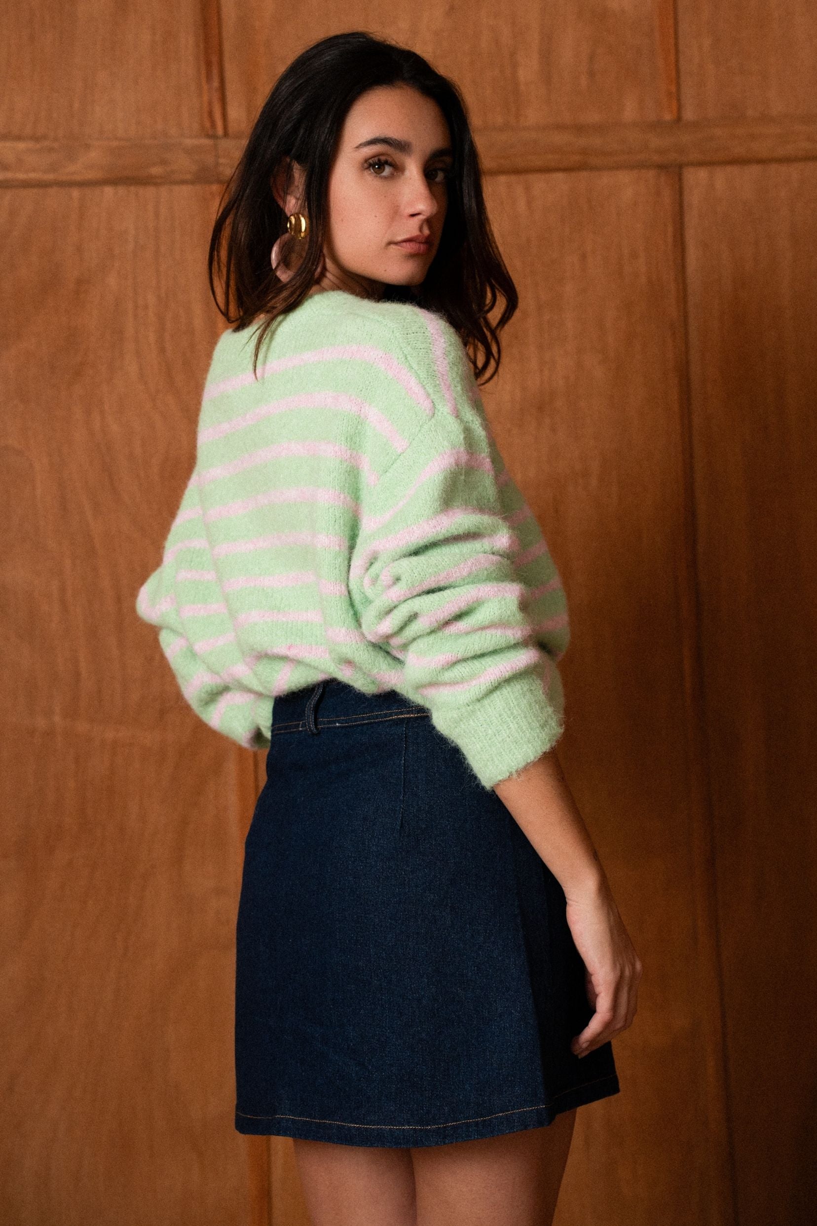 Pull Timéa - vert & rose